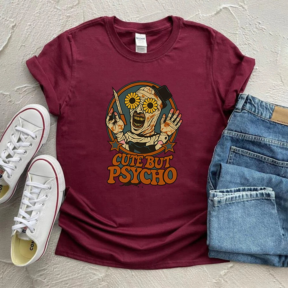 Evil Clown Halloween Graphic Tee — Cute But Psycho Horror Shirt, Unisex