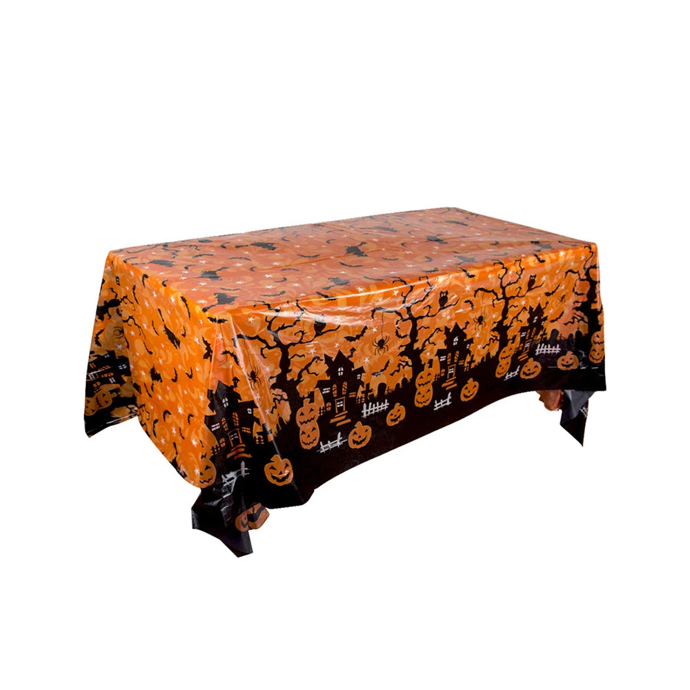Halloween Plastic Tablecloth – Pumpkin, Spider Web & Bat Design