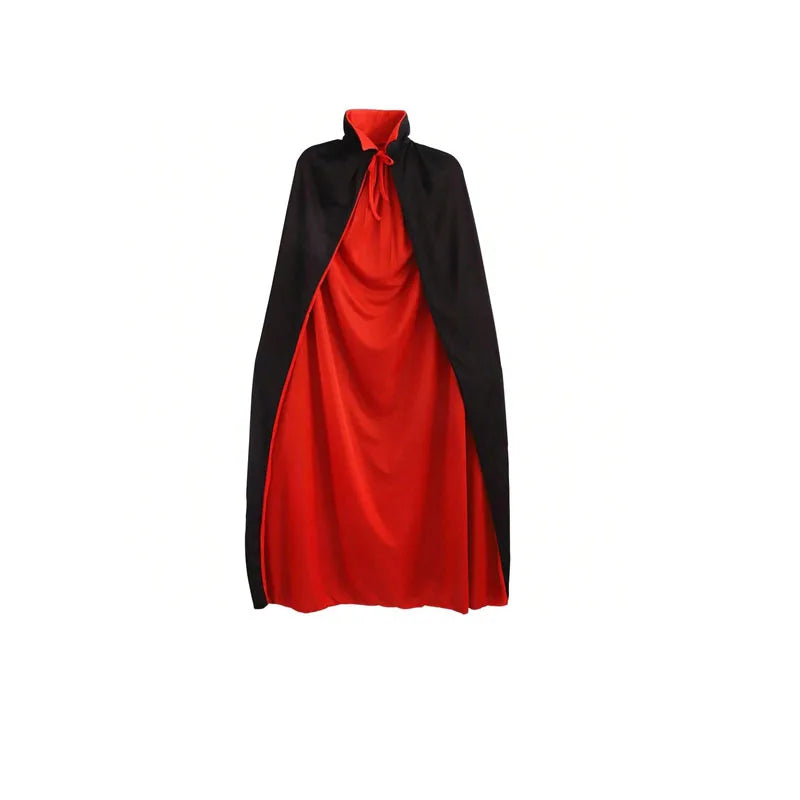 Reversible Black & Red Halloween Cape – Unisex Adult Costume, 90–150cm
