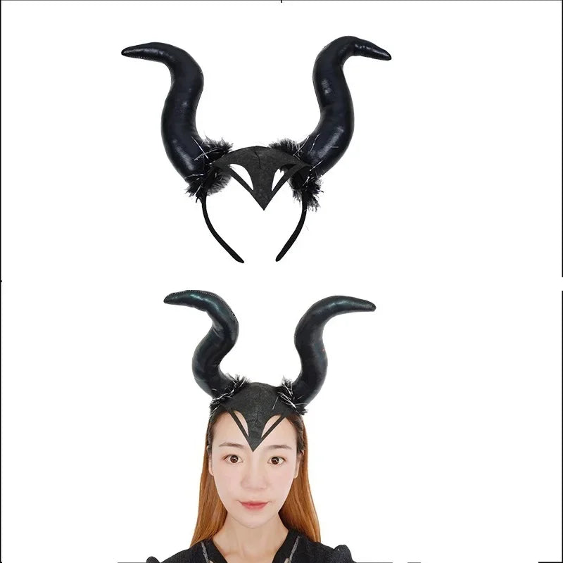 Oversized Demon Horn Headband — Halloween Evil Queen & Witch Costume Accessory
