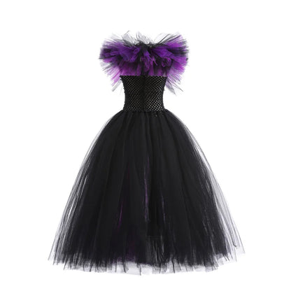 Gothic Witch Costume for Girls – Black & Purple Horror Dress
