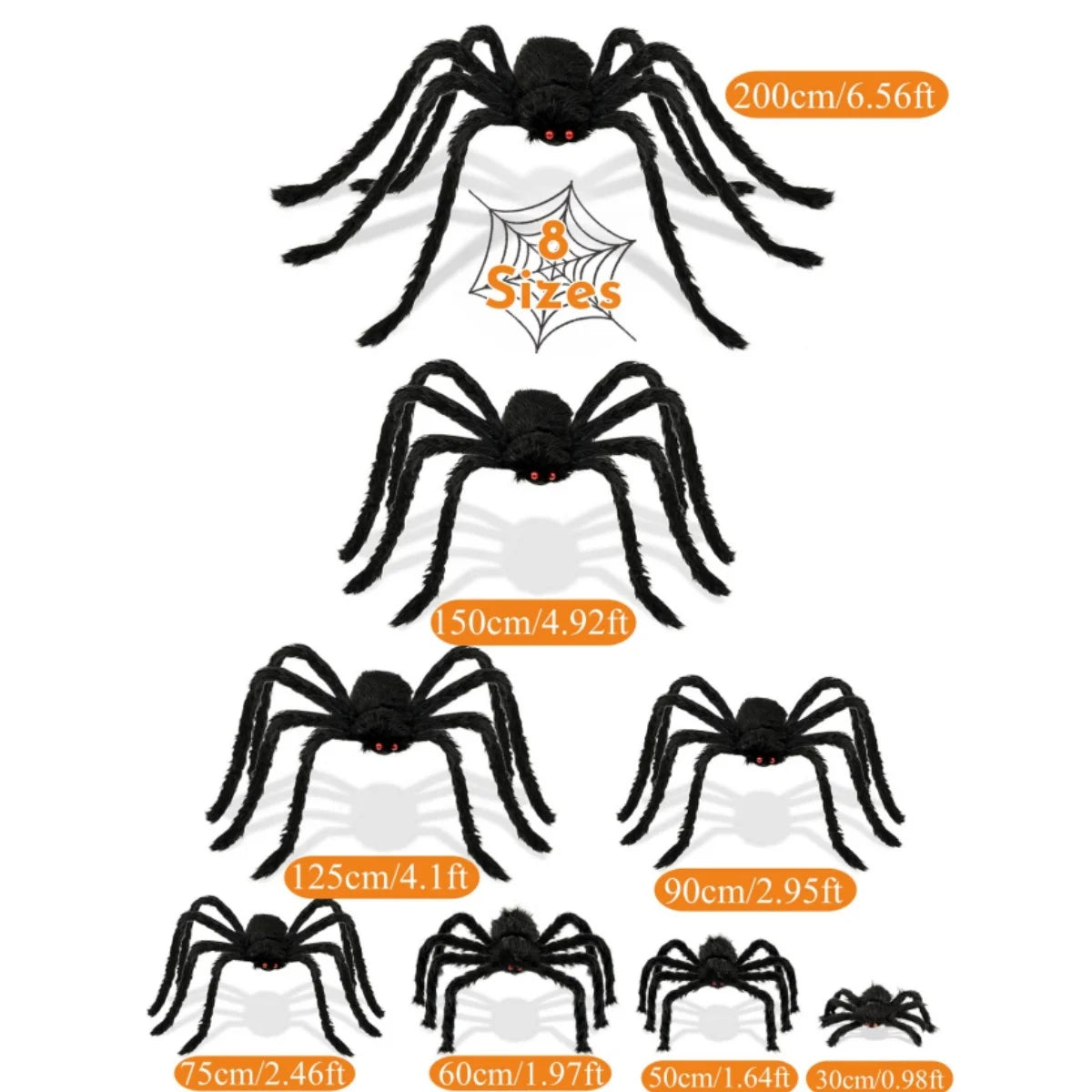 Giant Hairy Black Spider – Outdoor Halloween Yard Decor, 75–200cm