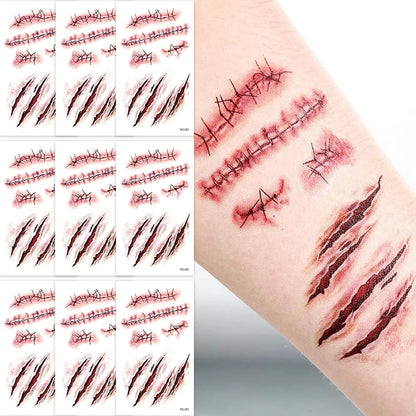 Fake Scar Temporary Tattoos, 32 Pcs – Zombie & Wound Halloween Makeup