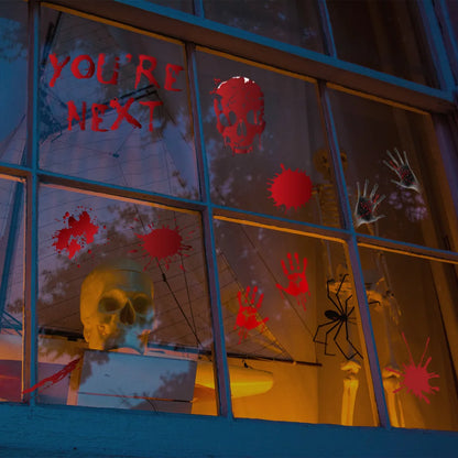 Bloody Handprint & Skull Window Stickers – Halloween Decor