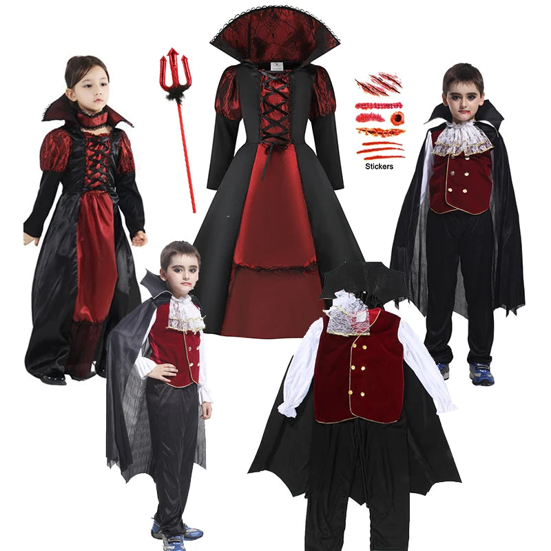 Kids Vampire Costume Set with Trident & Tattoo Stickers - Boys & Girls