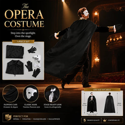 Phantom Masquerade Costume Kit - Cape, Mask, Bow Tie & Gloves