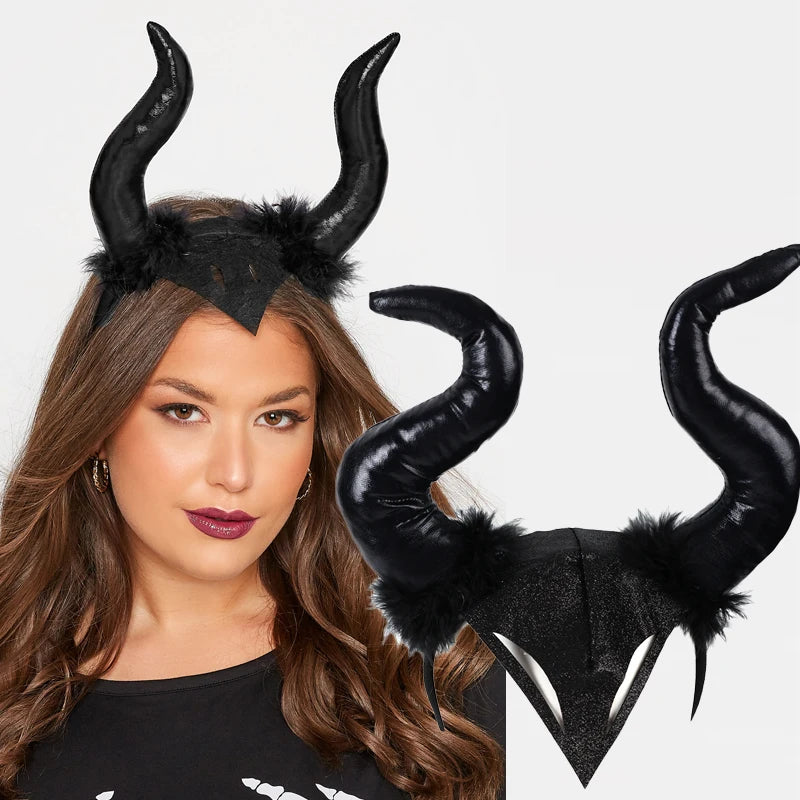 Oversized Demon Horn Headband — Halloween Evil Queen & Witch Costume Accessory