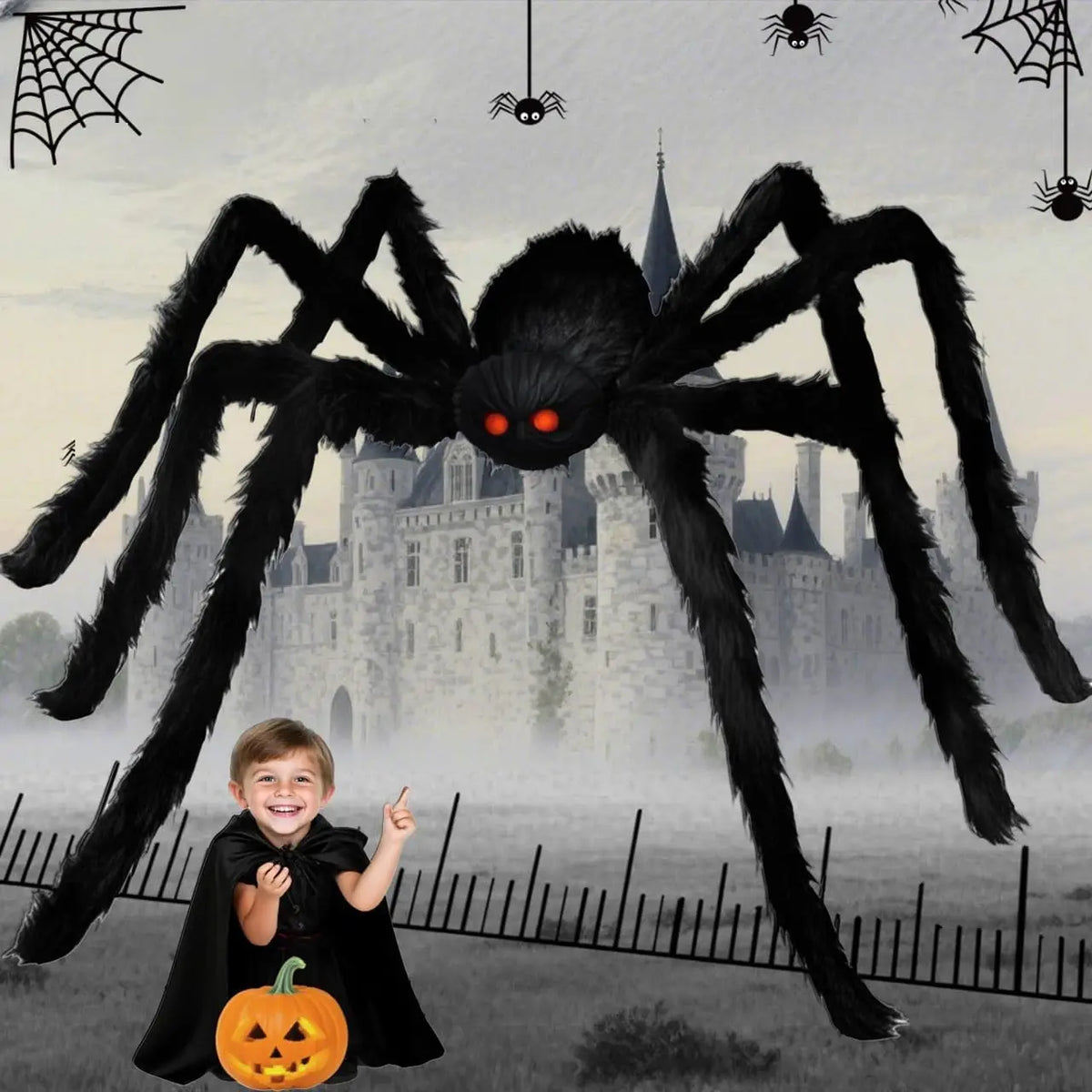 Giant Black Plush Spider Halloween Decoration - Indoor Outdoor Haunted House Prop