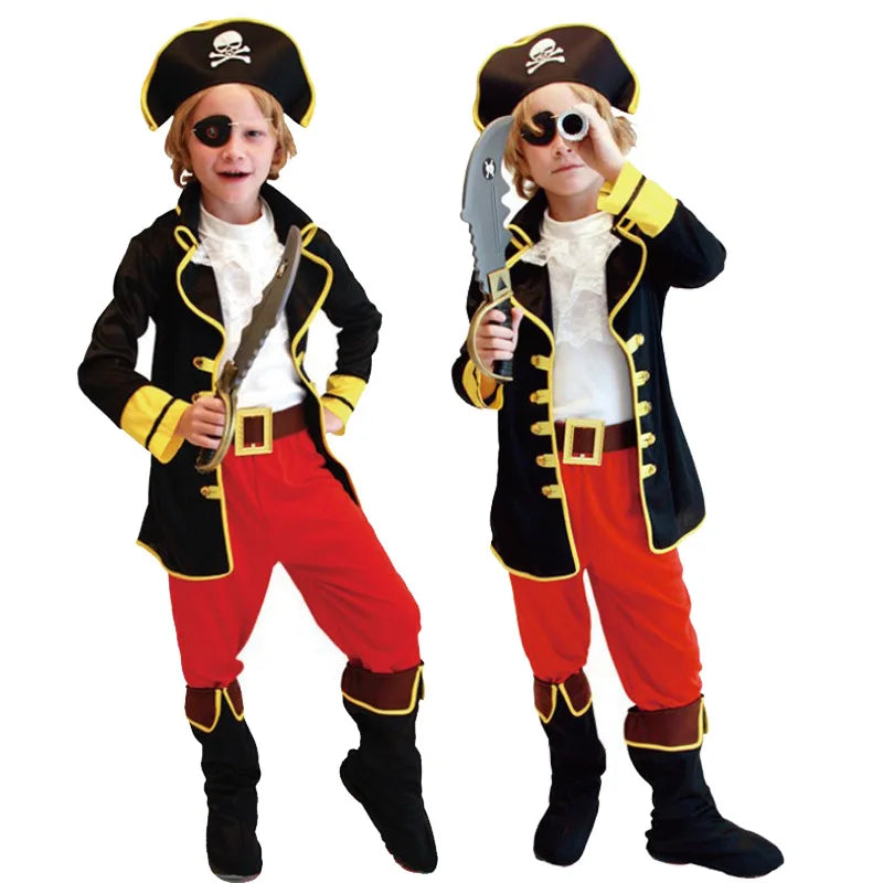 Kids Pirate Costume for Boys - Halloween Caribbean Captain Costume Set