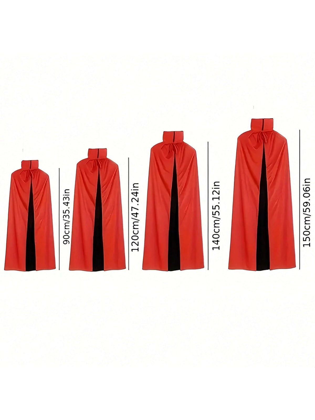 Reversible Black & Red Halloween Cape – Unisex Adult Costume, 90–150cm