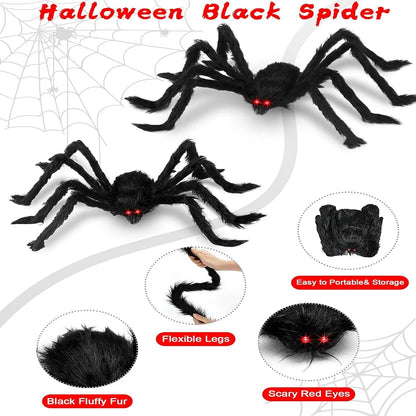 Giant Black Plush Spider Halloween Decoration - Indoor Outdoor Haunted House Prop