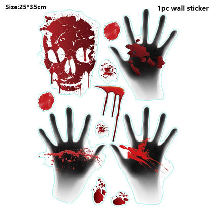 Bloody Handprint & Skull Window Stickers – Halloween Decor