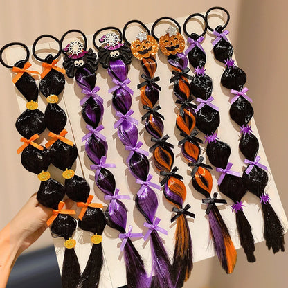 Halloween Hair Ties & Wig Caps Set — Pumpkin & Spider Hair Accessories
